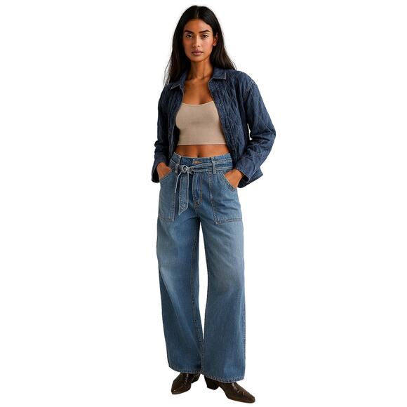 We The Free Blue Jay Belted Boyfriend Jeans Women's 29 Free People 100% Cotton - Picture 1 of 8